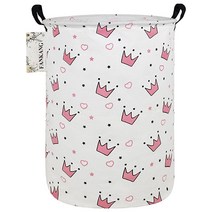 FANKANG 보관 바구니 방 바구니 캔버스 세탁 접이식 방수 PE 코팅 대형 및 사무실 침실 옷 장난감용(전체 공룡), pink crowns