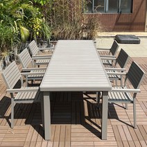 대형 식탁 테이블 10인 세트 펜션 캠핑 여행 바비큐, 회색 240x90 테이블 6개의 의자