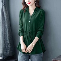MOSAIRATION 여성 쉬폰 블라우스 캐주얼 허리 스트링 셔츠 엄마옷 마담옷 빅사이즈 SFW0806001