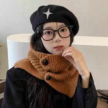 SJW 겨울 무지 니트 넥워머 숄 머플러 단추 목도리 여성 베이직 코디 19가지 컬러