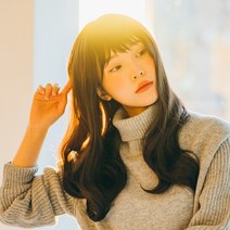 가발망 증정 / 여성 학생 세미 롱 루즈웨이브 펌 고열사 가발 미디엄기장 항암 통가발, 내츄럴 블랙