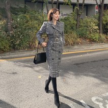 떳다그녀 언디스 체크 원피스 벨트 세트 코트