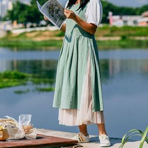 20대 30대 여성 린넨 롱 원피스 앞치마 방가지똥 예쁜