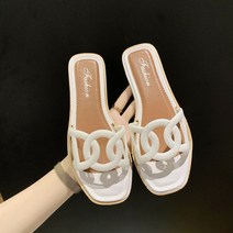 Lizziery 소프트 가죽 펀칭 비치 슬리퍼 여성 오피스 슬리퍼