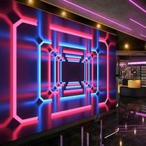 포토 스팟 벽지 인테리어 카페 노래방 주점 맞춤 주문 제작 3d 입체 공간 확장 기술 감각 벽지 전자 스포츠 라이브 방송 배경 사이버 펑크 ktv 바 장식 벽지, 접합된 점착 섬유 천 한 장