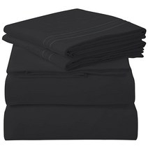 [정품] ROYALE LINENS 스트라이프 침대 시트 세트 - 브러시드 극세사 1800 침구 매트리스 커버 1개 플랫 베개 2개 다마스크 캘리포니아 킹 4개 (킹 칼 실버)