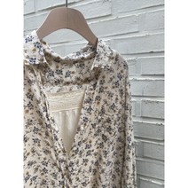 R 블루꽃 잔꽃무늬 면워싱 코튼 셔츠 블라우스