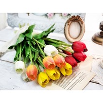 쉐비블랑체 튤립 조화 꽃 장식 인테리어조화 꽃다발 소품, 연핑크