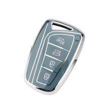 키에티 현대 신형 싼타페DM 그랜저HG 스마트 키케이스 4버튼 TPU 키홀더 단품, 실버-그레이