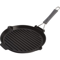 Staub 1202023 뒤집기 손잡이가 있는 주철 원형 그릴 팬 27cm 블랙