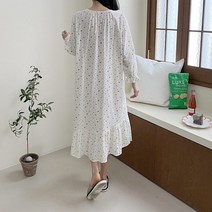 여자 토트 땡땡이 프릴 스퀘어넥 홈웨어 파자마 원피스