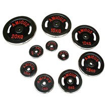 아미쿠스 손잡이 경량도금 바벨원판(홀지름28mm) 1kg ~20kg 무게선택구입 (KG당 3 600원), 2kg(낱개1장)