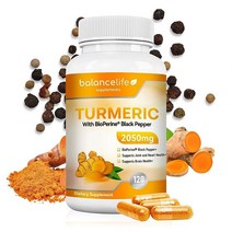 Balance Life 바이오페린 흑후추 함유 강황 커큐민 2050mg 95％ 커큐미노이드 관절 및 면역 지원 심장 및 뇌 건강 성인용 향상된 흡수 120캡슐