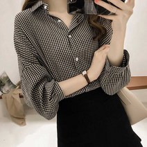 여자 대학생 가을룩 코디 잔체크 무늬 블라우스 셔츠 0.6843ea