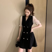 제이블리 쉬폰 주름 소매 더블 버튼 원피스