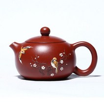Zhijing 찰흙 찻 주전자 꽃과 새 Xishi 차 냄비 미녀 수제 맞춤 중국어 Dahongpao(Red), 1000ml, 빨간색