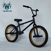 BMX 묘기 스턴트 자전거 20인치 성능 소형 휠 멋진 자유형 거리 경주 액션 브레이크가없는 트릭, 골든 블랙 더블 서클