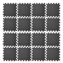 16Pcs 부드러운 운동 바닥 매트 피트니스 폼 매트 타일 퍼즐 깔개 패드 체육관 30x30cm, 블랙, EVA