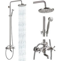 샤워 꼭지 세트 노출 8 레인 샤워기 2 더블 손잡이 핸들 브러시드 니켈 트리플 기능 욕조 스파우트 고정 장치 콤보 시스템 유닛, Brushed Nickel