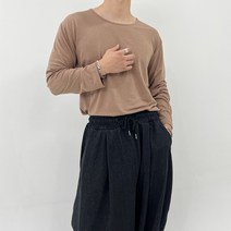 부드러운 실크 남자 유넥 긴팔 레이어드 U넥 무지 티셔츠