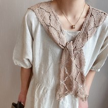 레이스 넥케이프 페이크 카라 탈부착 리넨 인조 칼라 목도리 여성 니트 작은 스카프 자수 장식 할로우 슬