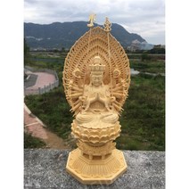 목조 불상 조각품 편백 나무 천수 관음 부처 선물, 01.A 28cm