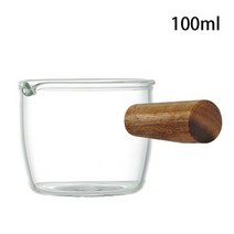 밀크스티머 50/75/100/140ml 나무 손잡이 유리 에스프레소 측정 컵 더블/싱글 입 우유 주전자 커피 용품 투, 02 100ml