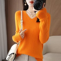 여성용 슬림핏 줄무늬 브이넥 니트티 스웨터 17Color 3H245