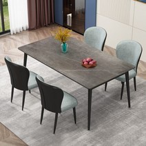 4인용 식탁 세트 6인용 세라믹 Zemu 락 보드 과 의자 조합 가정용 소형 아파트 직사각형 8인용 조명 럭셔리 과 의자 조합 1개 테이블 4개 연녹색 의자 13080, 그레이 싱글 테이블