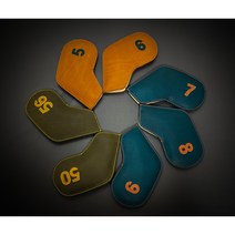 명품 고급 천연소가죽 좌타 아이언헤드커버 이니셜 각인 선물, G, 카키그레이