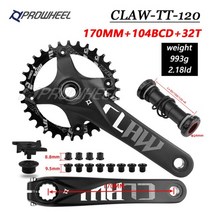 Prowheel 스노우 바이크 크랭크 스프로킷 170mm bb100120mm 팻 자전거 크랭크 셋 32t34t36t38t40t42t 104bcd 좁은 와이드 체인링, claw-tt-120 32t bb