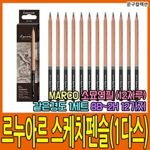 마르코 [마르코] 르누아르 스케치펜슬 낱색(1다스) 2H~8B 소묘연필 연필 스케치 뎃생 소묘 스케치연필 미술재료 미술연필, HB(1다스)