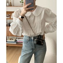 런던레이스 둥근 카라 퍼프 블라우스