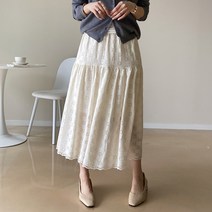 데일리앤 가을 펀칭 레이스 밴딩 셔링 롱 스커트 샬롯