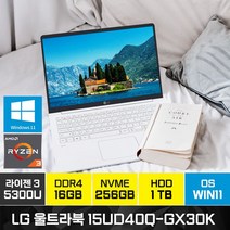 [광마우스증정]LG전자 2022 울트라PC 15UD40Q-GX30K 라이젠3 윈도우11 배그 롤 게이밍 학생 가성비 노트북, 화이트, 15UD40Q, 1280GB, 16GB, WIN11 Pro