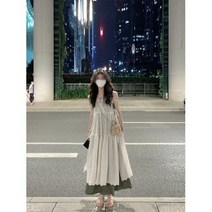 자수v여성 원피스 칼라 조끼 여름 새로운 느슨한 슬림 긴 슬립 스커트
