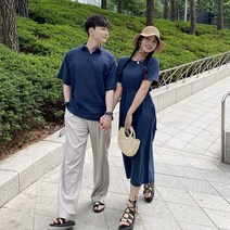 린넨 스트랩 반팔원피스 반팔셔츠 시밀러룩 커플룩 세트