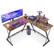 컴퓨터 책상 - 50.8인치 컴퓨터 코너 데스크 홈 게이밍 데스크 대형 모니터 스탠드가 있는 오피스 쓰기 워크스테이션 공간 절약 조립하기 쉬운 L자형 컴퓨터 책상, 브라운