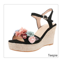 티피/Teepie 여름 여성 입체 꽃 장식 선녀 스타일 통굽 웨지 샌들9cm