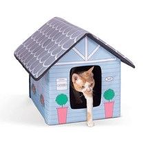 K&H PET PRODUCTS 오리지널 아웃도어 키티 하우스 고양이 쉘터 올리브 그린 18 X 22 X 17 인치, Unheated_Cottage Design, Cottage Design