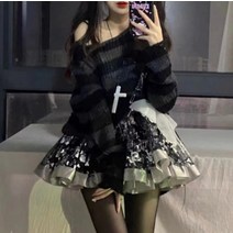 펑크 고딕 유니섹스 스웨터 여름 여성 스트라이프 쿨 중공 구멍 깨진 점퍼 느슨한 바위 얇은 다크 Streetwear 탑