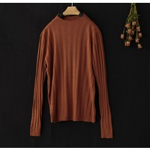 여성 봄가을 빈티지 퓨어 반폴라 슬림핏 니트 상의