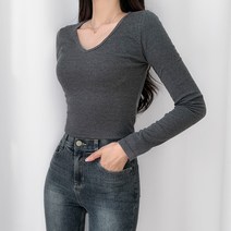 티데일리 여성용 쫀쫀 TC 브이넥 긴팔 티셔츠