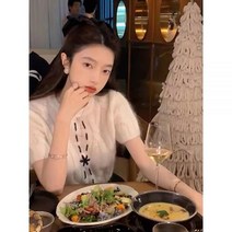 반팔앙고라 겨울 스웨터 반소매 여성니트 여자 알파카 이너
