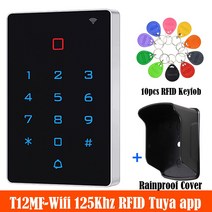 Tuya APP RFID Keyless 액세스 제어 키패드 125KHz 또는 13.56MHz 터치 스크린 독립형 컨트롤러 카드 판독기 2000 사용자, T12MF-Wifi and Cover