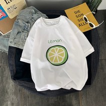티셔츠 여자 패션 여름 숏 과일 레몬 슬리브 루즈 한 하라주쿠 탑 의류 하프 티즈
