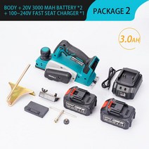 전기대패 전동대패 18V 무선 전기 대패 렌치 휴대용 충전식 15000rpm 대패 마끼다 배터리 목재 절단 도구, 03 2 Battery 3.0A, 01 미국
