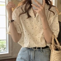 오노마 오노마 ONM 다양한 하의매치 심플 페미닌 반팔 도트블라우스 (8945846)