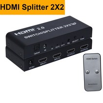 스플리터 HDMI 2.0 분배기 Toslink Axu 포트 5.1 CH HDR 스위처 PS5 PS4 프로 애플 TV용 4K 60HZ 1X2, [02] HDMI Splitter 2X2, [04] AU power supply