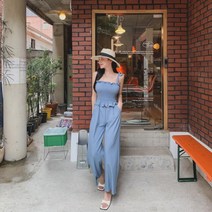 [바보사랑] 여자 스모킹 끈나시 뷔스티에 와이드팬츠 점프수트